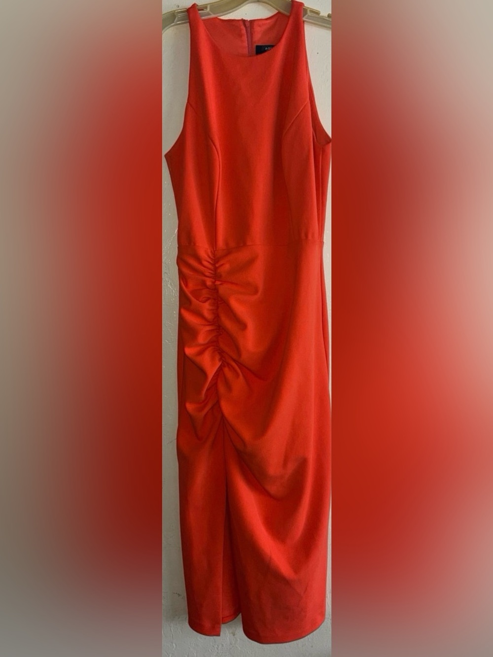 Aqua Vibrant Orange Ruched Midi Dress